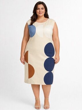 Akris Punto dot shift sleeveless scoop neck dress in neutrals blue cream - 16